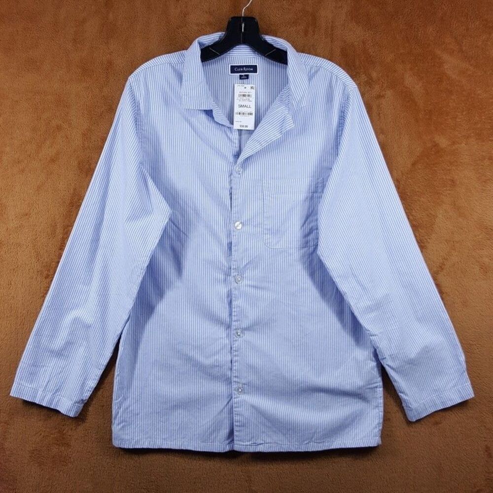 CLUB ROOM Sleepwear Mens Small Blue Stripe Button Up Collared Pajama Sleep Shirt